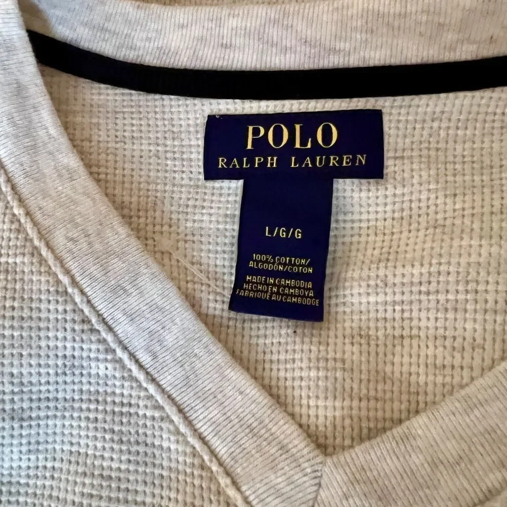 NWOT Men's Polo Ralph Lauren Waffle Knit V-Neck T-Shirt Oatmeal Tan Gray LARGE